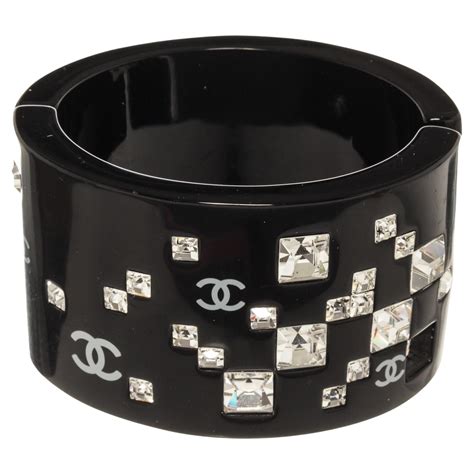 chanel black bangle|Chanel bangle flower diamond.